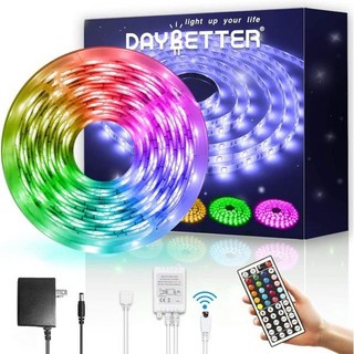 침실 16.4 피트 Led 스트립 조명 150 LED 색상 변경 RGB 44 키 리모컨 야외 룸 홈 파티 크리스마스 장식용 12V 용 DAYBETTER 방수 조명, 16ft