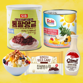 팥빙수 재료 세트 과일빙수 (빙수팥 후르츠칵테일 연유 빙수떡), 1세트, 2.07kg