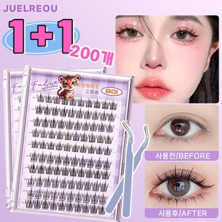 JUELREOU 풀없이 붙이는 속눈썹세트 대용량 3D인조 속눈썹 세트 11-12mm 200개, 1개, B7693