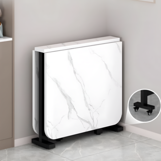 하우니 라운드 와이드 주방 접이식 확장형 윙드 식탁, 6인용, 화이트