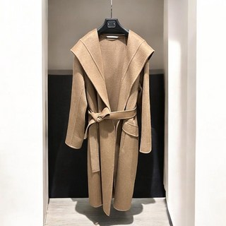 광택 고급원단 여성용 슬림핏 후드 롱코트