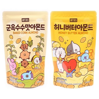 BT21 허니버터아몬드 180g + 군옥수수맛아몬드 180g, 1세트