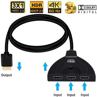 모니터3개연결 HDMI양방향선택기 모니터분할 4k 2k 3d 미니 3 포트 hdmi 호환 스위치 1.4b 4k 스위처 스플리터 1080p 3 in 1 out 포트 허브 호환, 4k 60hz, 1개