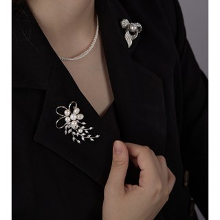 [시후주얼리] 큐빅 지르콘다이아 꽃잎 진주 브로치 CY028C_1 샤넬까멜리아브로치