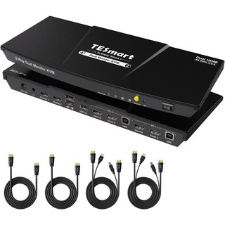 TESmart USB 3.0 HDMI KVM 스위치 2 모니터 컴퓨터 4K60Hz 듀얼 포트 확장 디스플레이 오디오 및 마이크 EDID 에뮬레이터 핫키 입력 케이블 버튼, [01] PC 2대 듀얼 모니터용 USB2.0, [01] 검은색