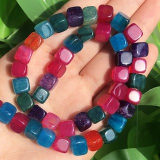 8mm 광장 Aquamarines Morganite 전기석 페리도트 인회석 돌 구슬 보석에 대 한 자연 DIY 만들기 팔찌, 8mm approx 48pcs, Colorful Crack Agate, 1개