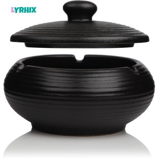 LYRHIX 가정용재떨이 업소용재떨이 뚜껑있는재털이 일체형성형패턴도자기재떨이 클래식하고우아한재떨이 아빠를위한선물친구를위한선물, 거친 토기 블랙, 1개