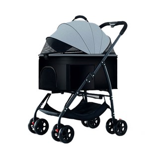 바림 펫고 실내외 사용 반려동물 강아지 고양이 접이식 탈부착 이동식 대형 원터치 경량 유모차 펫모차, 그레이