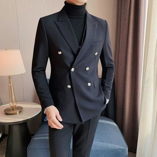 AOKADA 남자 슬림핏 봄 가을 데일리 솔리드 결론식 하객룩 레저 캐주얼 더블 블레이저 양복 상의 자켓 남성 정장