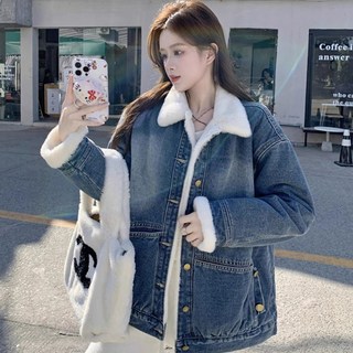 ORZQU 가을겨울 여성 캐주얼 시크 워싱 데님 기모 오버핏 자켓 미디 데일리 코트