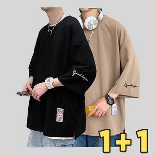 Blosun 남자 1+1 반팔티셔츠 2장 세트 트렌드 반팔 남성 반팔티 클래식 티셔츠 여름 빅사이즈 7부 소매