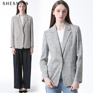 프리미엄소재 체크 패턴 린넨 재킷