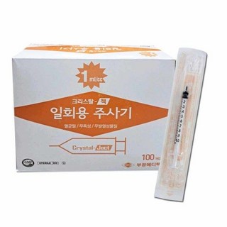 부광 일회용 무침 주사기 1ml x 100개1box, 100개