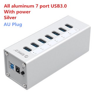 컴퓨터부품 ORICO-A3H7 알루미늄 고속 7 포트 USB 3.0 허브 확장 분배기 Usb 어댑터 도킹 스테이션 전원 노트북 액세서리 포함, 17 A3H7-Silver-AU, 17 A3H7-Silver-AU