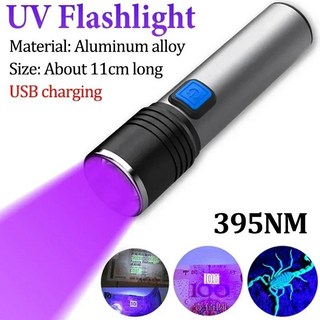 365/395nm UV 손전등 블랙 라이트 Zoomable USB 충전식 자외선 애완 동물 소변 감지기 수지 경화 용 자외선, 1개