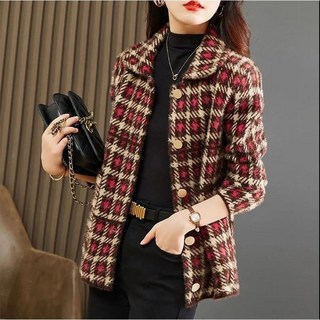 Izeriel 여성용 봄가을겨울 플리스 숏자켓 체크 패턴 고급스러운 패션 아우터 세련된 데일리룩 하이퀄리티 트렌디 여성 자켓 캠퍼스룩 오피스룩