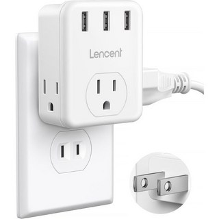 LENCENT 3 Prong to 2 어댑터 개의 USB 포트가있는 콘센트 익스텐더 개 벽면 충전기 멀티 플러그 스플리터 미국일본 여행용 전원 필리핀 타입 A 크루즈선, 1-Pack, 1개