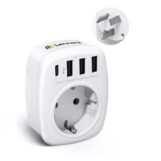 LENCENT USB 고속충전 전세계 여행용 해외 호주/중국 규격 (Type I) 여행 어댑터 4포트 (3 USB A + 1 USB C) 화이트 PA013EUAU, 1개