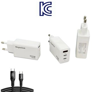 온포인트 65W Gan PPS 3포트 노트북 휴대폰 초고속 미니 멀티 충전기 어탭터 C타입, 화이트