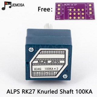 일본 ALPS RK27 볼륨 로그 스테레오 전위차계 2 갱 듀얼 10K 20K 50K 100K 250K 500K 전위차계 널링 샤프트 6.0mm 1PC, Knurled Shaft 100KA, 1개