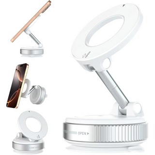 자석식 차량용 핸드폰 거치대 강력 진공 흡착판 360도 회전 가능 IPHONE 16 15 14 13 ANDROID 호환, 하얀색, 1개