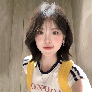 BIKASU 여성 단발 가발 앞머리 수제 웨이브 통가발 30cm+ 가발망 세트, 1개, 브라운