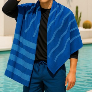 유스윔 극세사 대형 비치타올+미니타올 세트 180x100cm, 블루 대형 비치타월+미니타월, 1세트