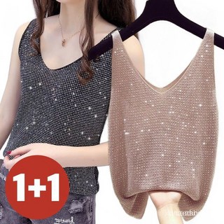 S-3XL 특가상품 1+1 빅사이즈 이쁜 나시 티셔츠 민소매 여성 봄 여름 스팽글 브이넥 아이스 루즈핏 편한 보송 스판 얇은 시원한 상의 티 캐주얼 패션 데일리 코디 상의