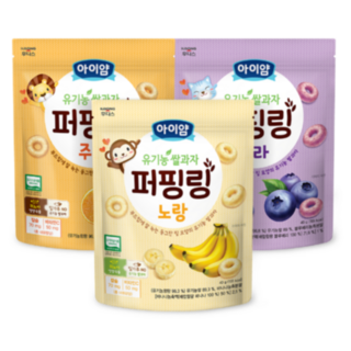 일동후디스 비밀 후디스 아이얌 쌀과자 퍼핑링 3종 세트(노랑2+주황2+보라2), 6개
