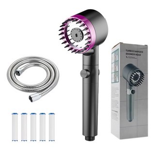 MOTRIA 고압 수압상승 원터치 온오프 필터 샤워기헤드 SZ-B-06, 블랙, 1개