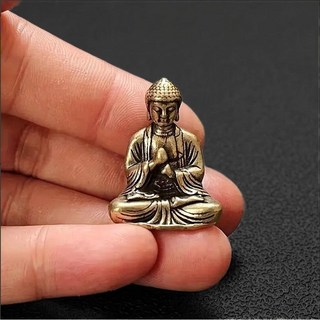 COVERONE 황동 미니 불상 조각상 석가모니 소형 탁상 포켓 불교 소품, 1개, 3*2.2cm 황동색