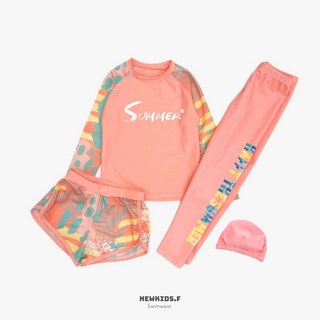 뉴키즈팩토리 여아 주니어 키즈 생존수영 수영복 래쉬가드 4종세트