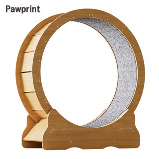 Pawprint 캣휠 자유 달리며 체력 강화 정숙 설계 안전 잠금장치 고밀도보드 넘어짐 방지 두꺼운 논슬립 매트 세척간편 원룸 거실 반려묘 활동공간 다묘 가정 초보 집사 소형묘용, 나무 색상, 1개