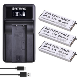 2Pcs 950mAH 대용량 NP-50 NP 50 배터리 + LED USB 충전기 Casio exilm EX-V7 카메라, 01 3Pcs set, 01 CHINA, 1개