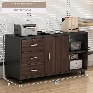 서류 사무용 서랍장 서랍 복합 보관함 자물쇠 1개, 3서랍 1문 2칸 블랙오크 100cm