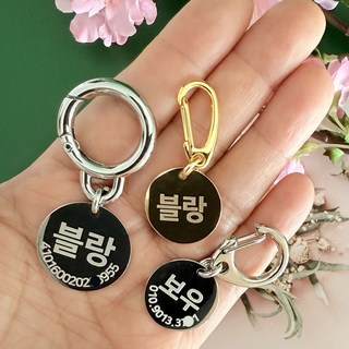 강아지인식표 메탈 금속 강아지 이름표 써지컬 강아지 인식표 반려견 명찰 고리형 후크형, 1개, 실버24mm