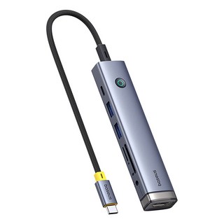 베이스어스 7in1 C타입 PD 100W HDMI 4K 스마트 미러링 원터치스크린 멀티허브, 그레이, 1개
