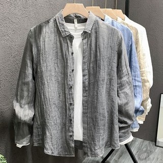 비아이와이 남성 여름 루즈핏 캐주얼 얇은 긴팔 아우터 셔츠
