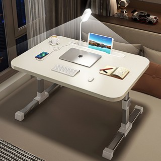 노트북 책상 접이식 침대 위 테이블 높이 조절이 가능하며 다기능 테이블입니다.+USB+램프, 흰색