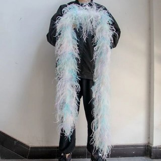 천연 타조 깃털 보아 1-6 플라이 트림 숄 홈 파티 의류 장식 바느질 스카프 2m, 3ply 2미터r, 마카롱