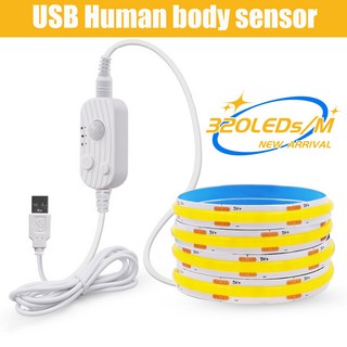 모션 센서 LED 스트립 조명 USB 유연한 COB 4AAA 배터리 밀도 선형 8 320LED 리본 로프 백라이트 5V, USB sensor, 2M, white
