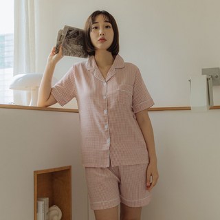 도씨 여성용 냉감 통기성 시어서커 레이온 카라 반팔 잠옷 세트 D8802