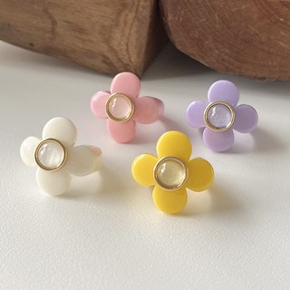 캔디 컬러 빅 플라워 보석 반지 4color 화이트 핑크 옐로 보라 아크릴 플라스틱