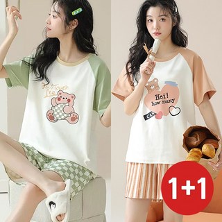 제이로그 (2세트) 반팔 여름 잠옷 홈웨어 상하세트 터치샤니