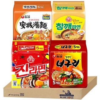 [블루존] 봉지라면 4종 E세트 (진매+너구리+참깨라면+안성탕면)