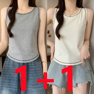 Vezri 1+1여성용 쿨링 소재 미니멀 탱크탑 슬림핏 빅사이즈 레이어링 Acc