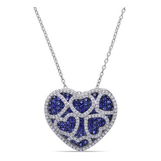 [관부가세포함] Amour 4 CT TGW Created 블루 및 White Sapphire Heart ClUSTer Neck