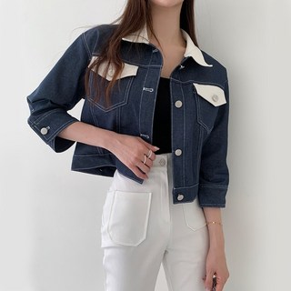 레브 레더 포인트 7부 데님 자켓