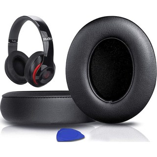 SOULWIT 교체용 이어패드-호환 모델 비츠 스튜디오 Beats Studio 2 / Studio 3 유선/무선 헤드폰 소음 차단 메모리 폼 두꺼운 패딩 다소재 가능 1쌍, Protein Leather, Black, 1개