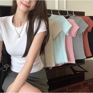 모찌 쫀쫀 기본티 6컬러 면40수 기본 무지 세미 크롭 목 늘어남 없는 쫀쫀 슬림핏 뱃살커버 쫄티